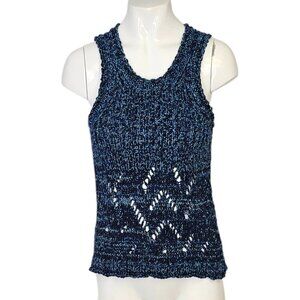 Anthropologie Pilcro Stitched Sweater Tank Top Size Small Blue Open Knit NWT